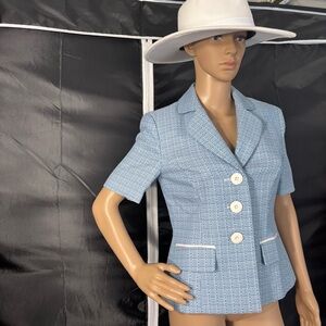 Le Suit Light Blue Blazer with White Accents